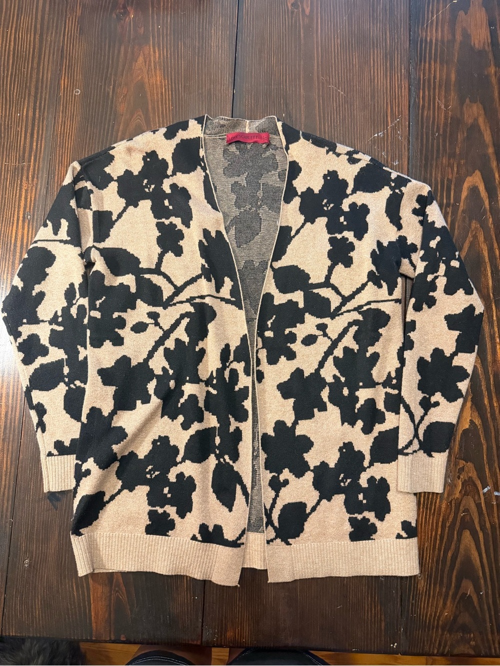 Scarlett Black & Beige Floral Open Cardigan